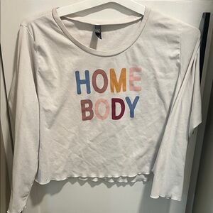 Alya Cream Long Sleeve Tee with Multicolor 'Home Body' Print